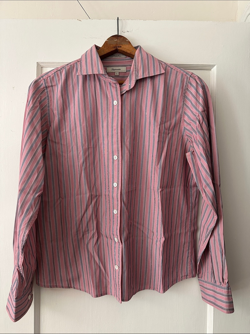 Faconnable Pink and Gray Striped Dress Shirt Large